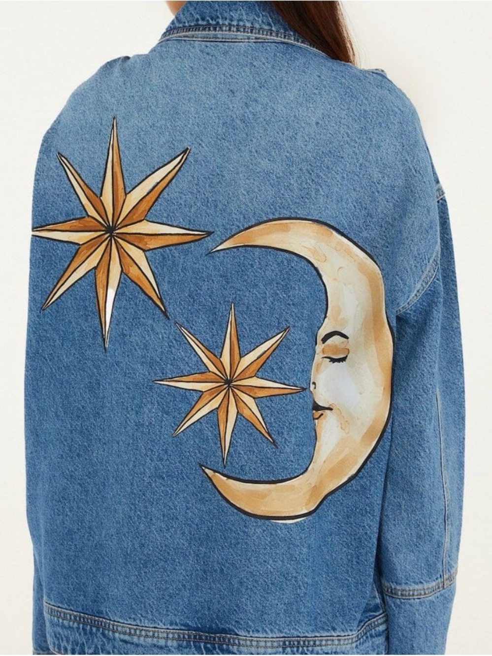 FARM Rio Mystical Sun Denim Jean Jacket with Gold Moon & Star - Picture 3 of 8